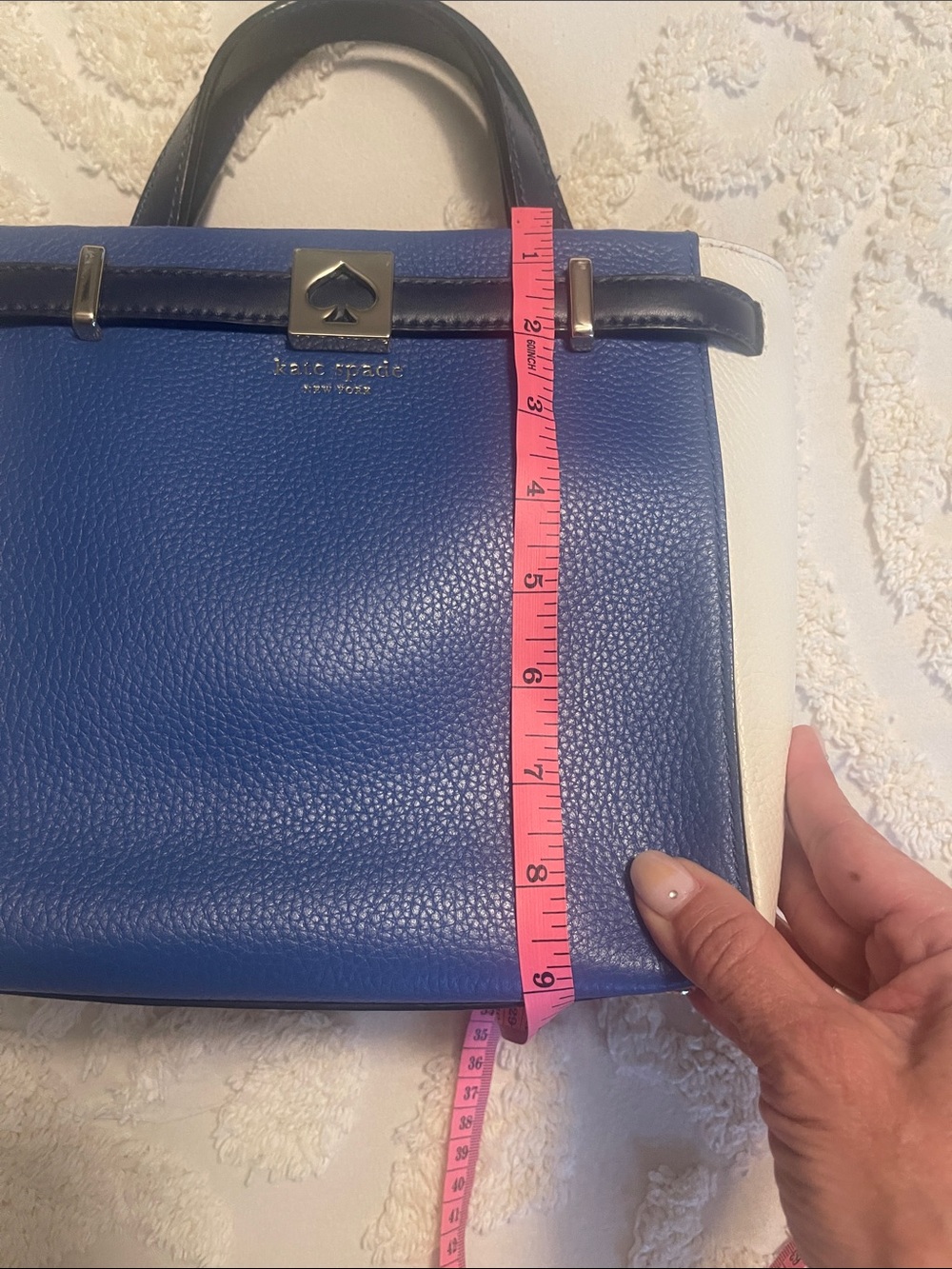 kate spade Blue, White & Navy Leather Crossbody Satchel - Picture 6 of 9